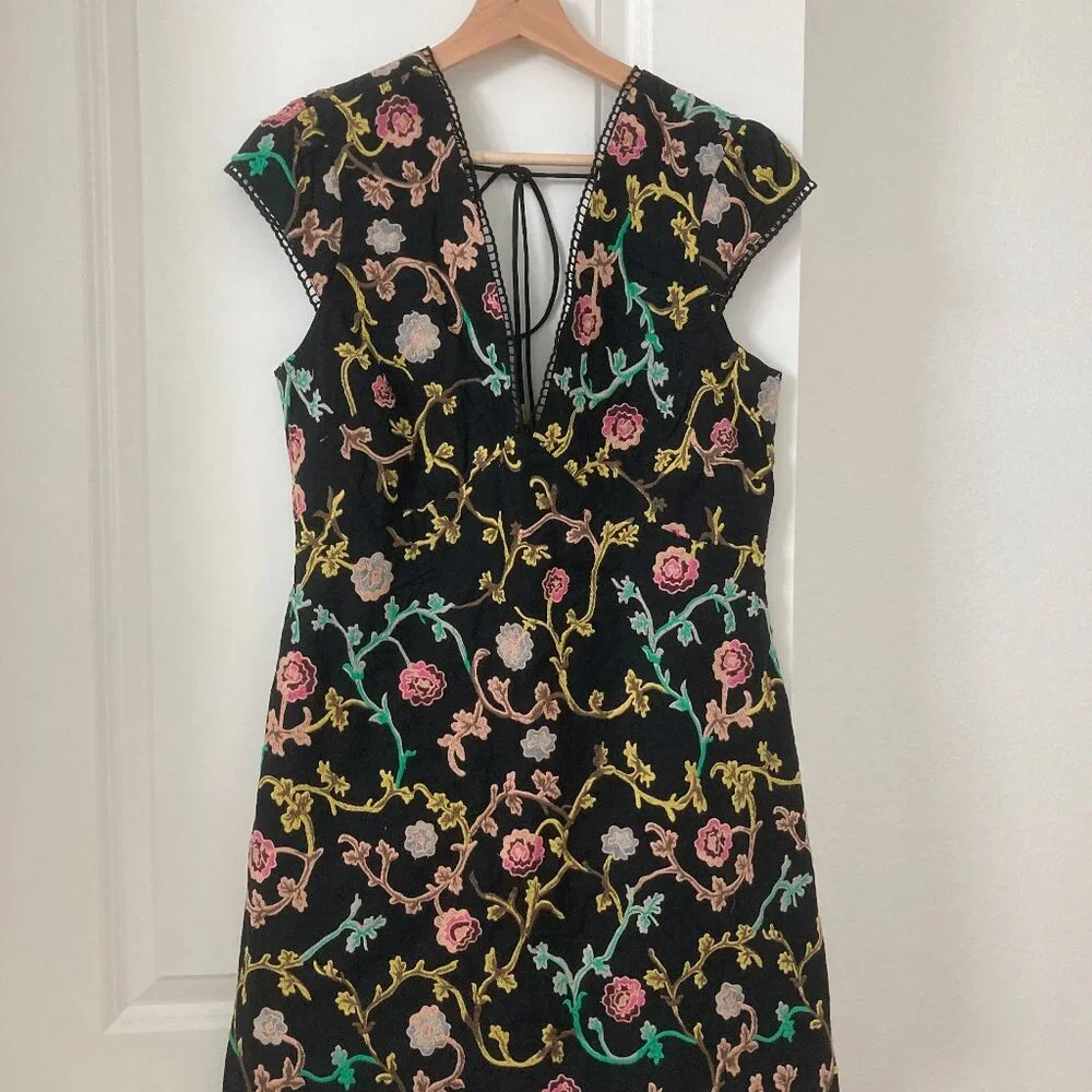 NWOT Anthropologie Mini Black Flower Dress - Picture 2 of 7